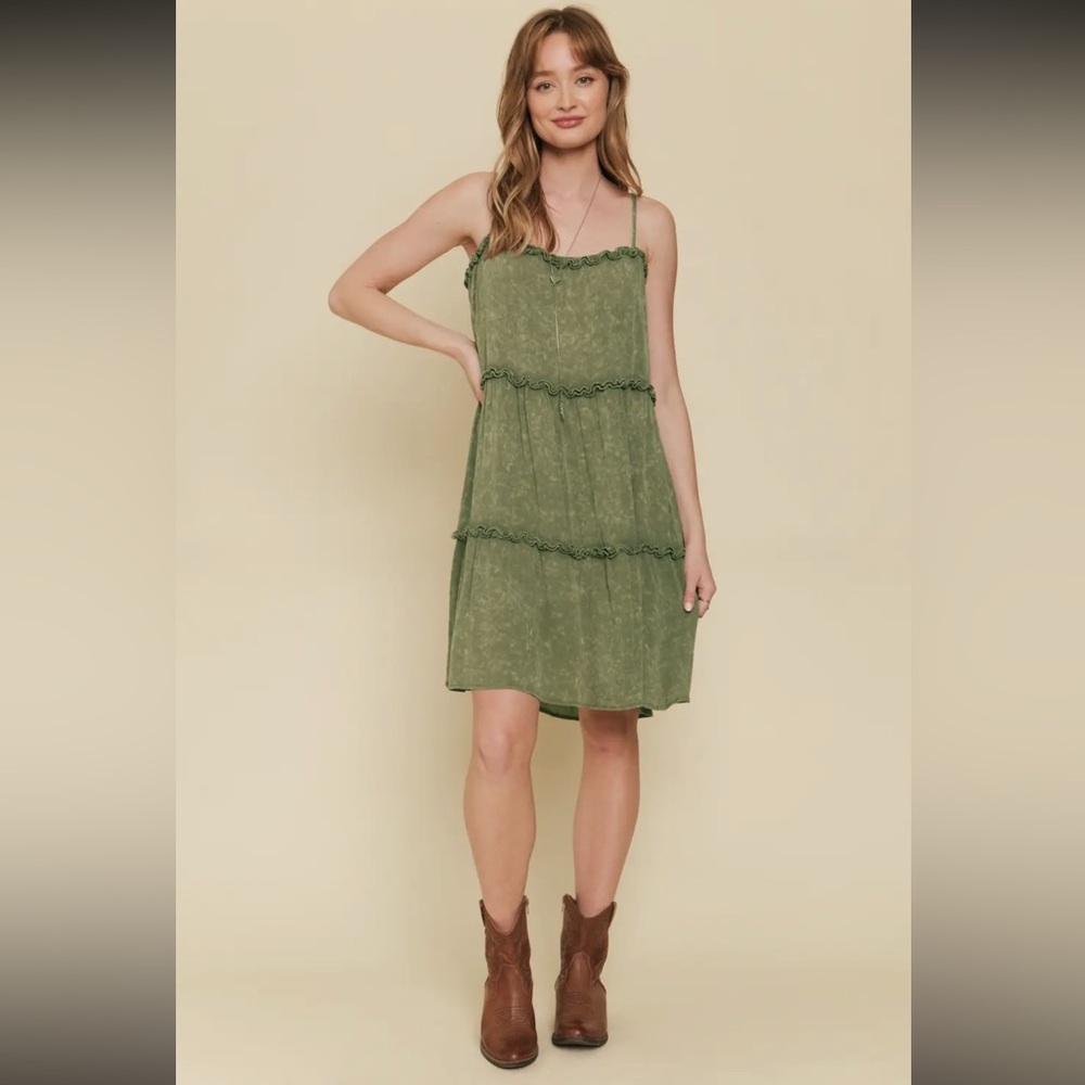 Mystree Green Tiered Dress